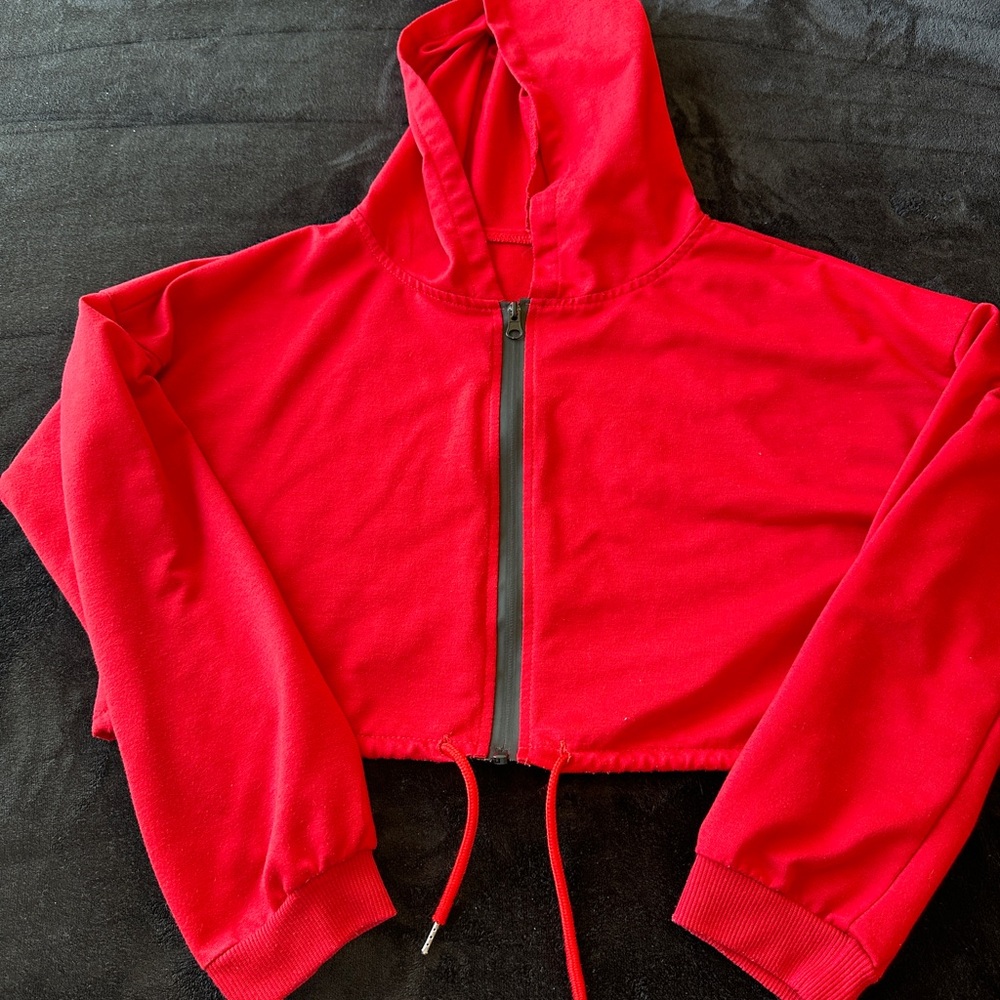 Cropped red shein zip up jacket